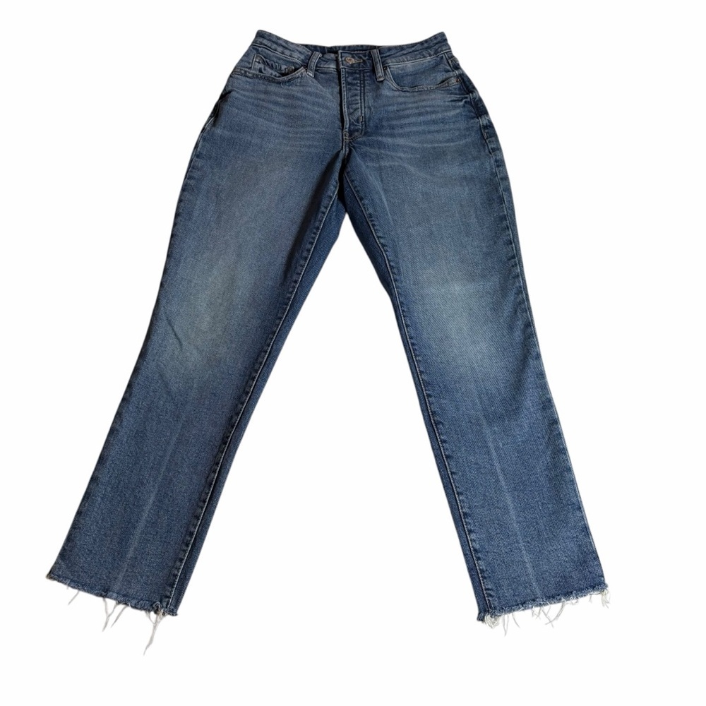 Old Navy Women's Blue Straight-Leg Jeans with Raw Hem
